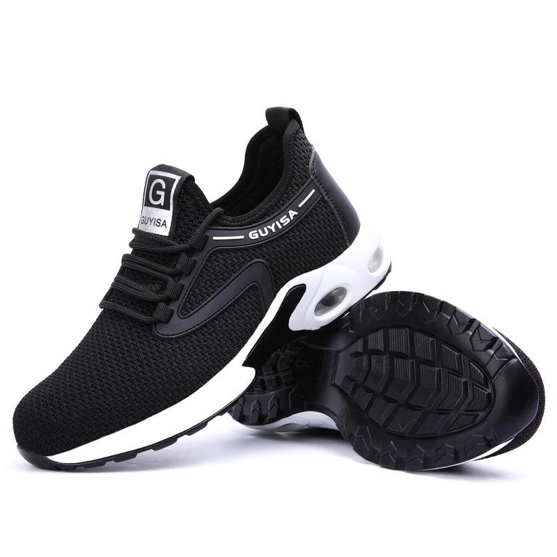 Modische leichte Stahlkappen-Sicherheitsschuhe aus Kevlar-Faser, atmungsaktive Deodorant-Stahlkappen-Arbeitsschuhe für Herren, Übergröße 36–48 48 schwarz