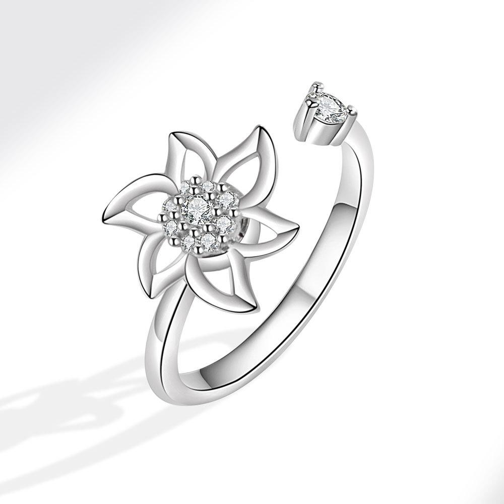 Mode Windmühlenblume Kristall Angstlinderung Drehbarer Ring Rotierend Verstellbar Anti-Stress Fingerring Fidget Metall Spinner resizable