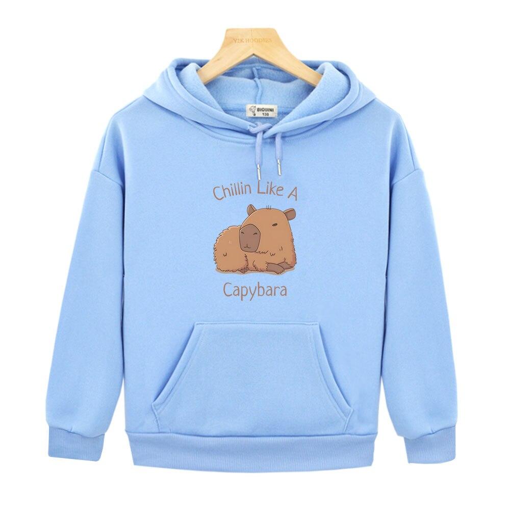 Capybara Hoodies Chilin Like A Sweatshirts Kinder Langarm Tops Kinder Pullover Mädchen Kleidung Y2k Kleidung Baby Jungen Kleidung 160 hellblaue