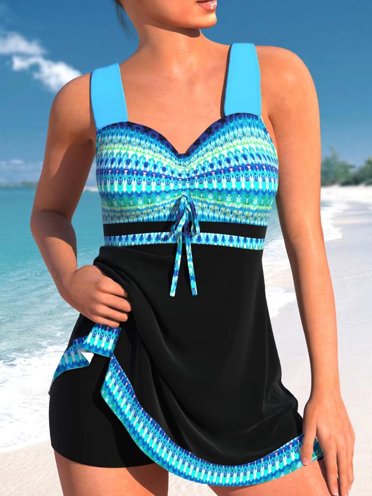 2025 Damen Sexy Strand Bademode Tankini Zweiteilige Bademode Print Tankini Strand Sommermode Strand Damen Bademode Set XXL blau