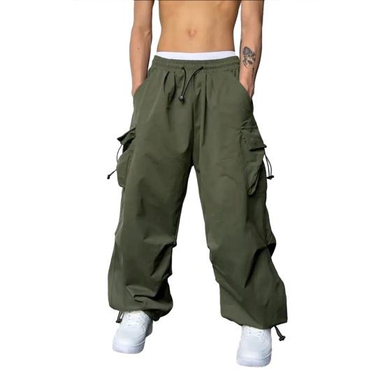 Herren Baggy Cargo-Hosen Unifarben Fallschirmhosen Lockerer Schnitt Jogginghosen mit Seitentaschen für Streetwear Outdoor-Sport XL armee grüne