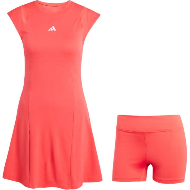 Adidas Hollow Slim Fit Rundhals Kurzes Kleid mit Leggings Damen Kleider Rot IN6166 S