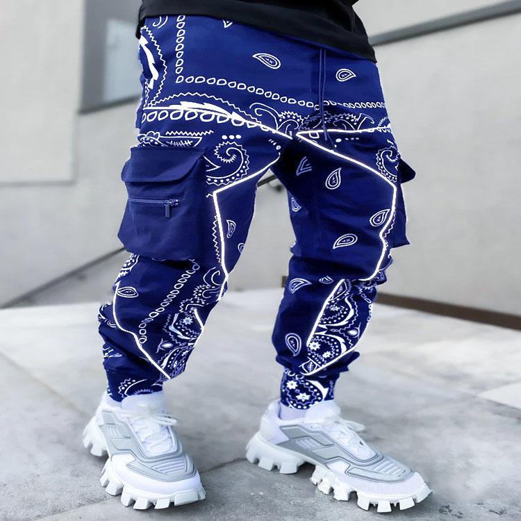 Männer Druck Hip Hop Hosen Männer Cargo Hosen Hosen Mode Streetwear Jogginghose für Männer Jogger High Street Lose Hosen 2XL navy blau