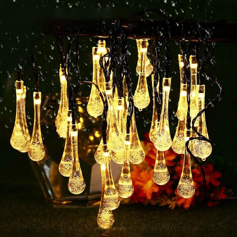 Wassertropfen Solar Lichterkette Wasserdicht Außen 6M 30LED Solar Girlandenlampe Dekoration Weihnachten Hochzeit Party Garten 3M 20LED-warm