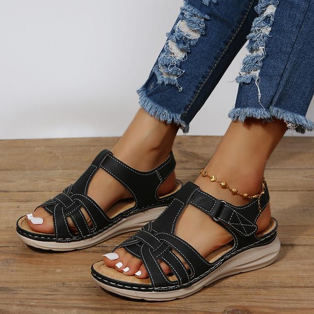 Premium Orthopädische Sandalen Frauen Bunion Corrector Plattform Walking Sandaletten Damen Keil Sandalen Weibliche Strand Schuhe Frauen 43 schwarz