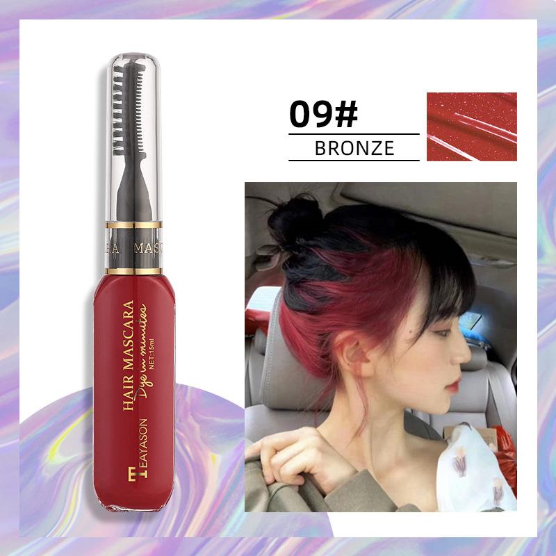 Temporäre Haarfarbe Mascara, Auswaschbare Haarfärbemittel Mascara für Wimpern und Haare, Leuchtende Farben No. 9 weinrot