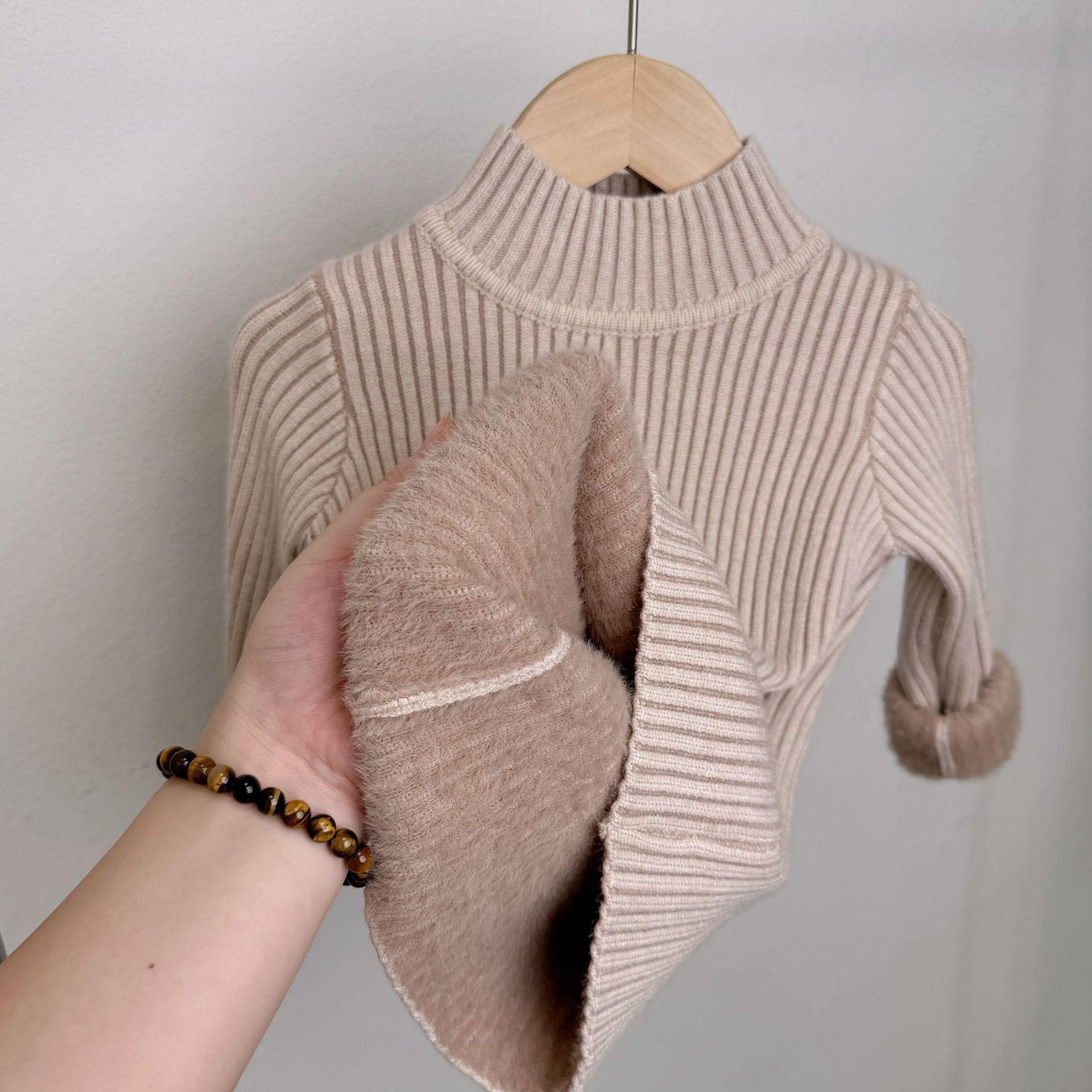 Winter Kinderbekleidung Kinder Rollkragen mit dickem Samtpullover Jungen einfarbig vielseitiges Stück 160 apricot