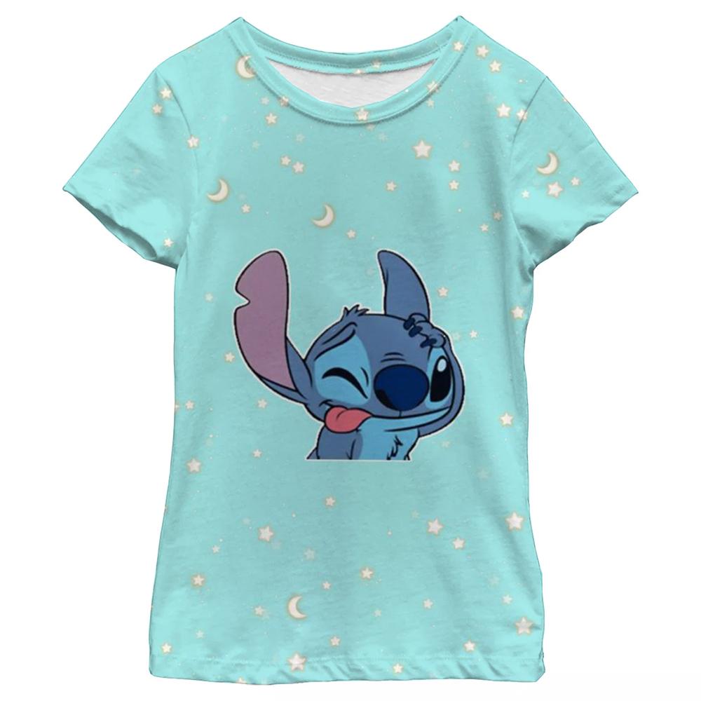 Neues Kawaii Lilo Stitch Cartoon T-Shirt Kinder Stitch Niedliches Manga T-Shirt Y2k Grafik-T-Shirt Mädchen Junge Oberteile Lilo Stich 130 white