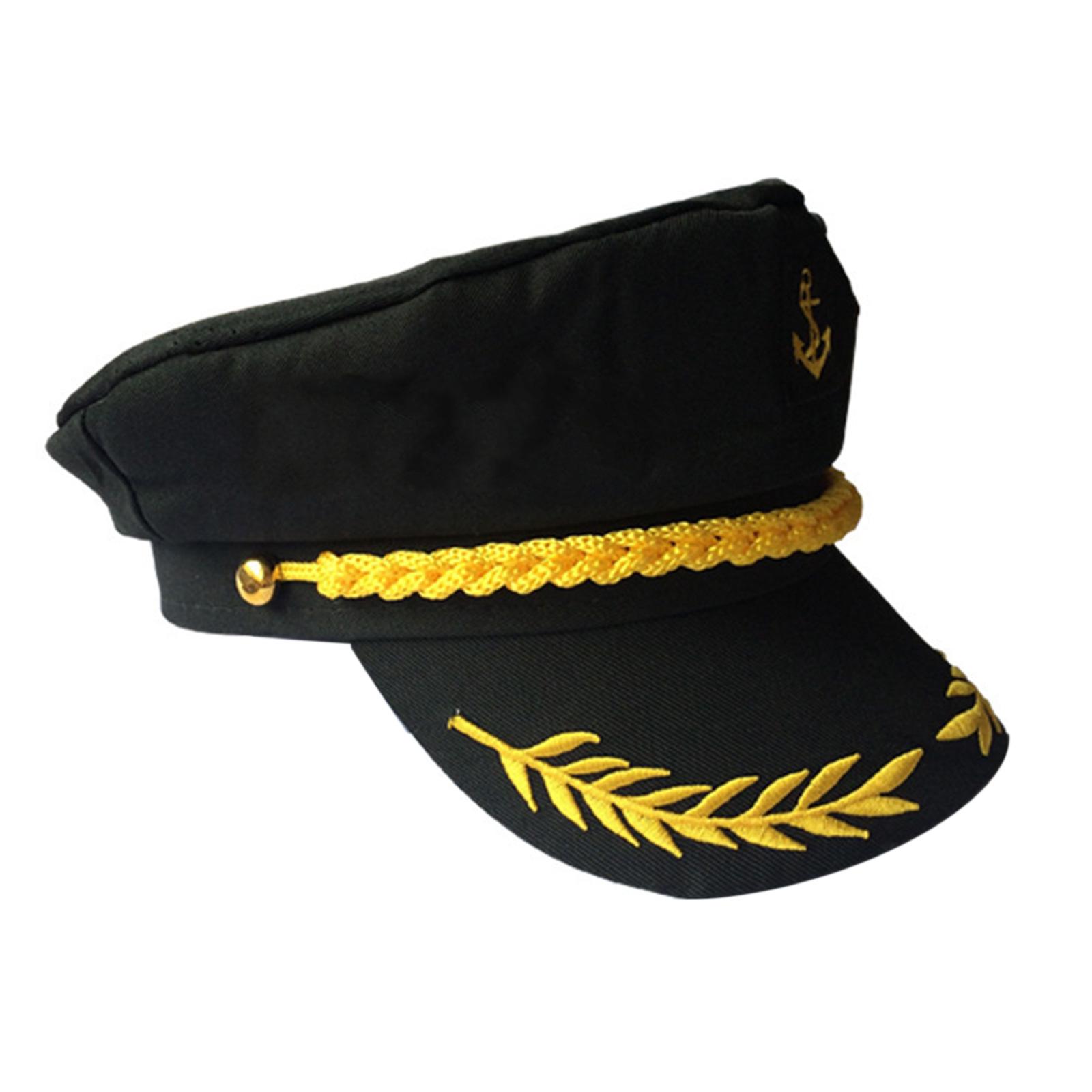 Matrosenhut, Yacht-Kapitän-Hut, Matrosenkapitän-Kostüm, Herren-Marine-Marine-Hut, verstellbarer Boots-Marine-Hut für Erwachsene, Kinder, Männer und Frauen schwarz