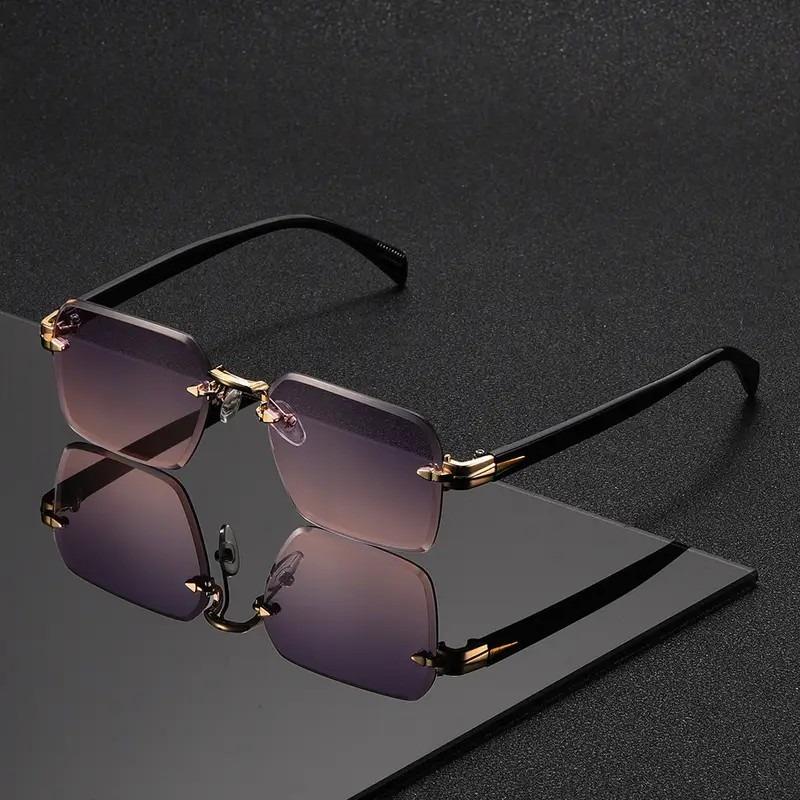 Randlose Sonnenbrille Rechteckig Mode Beliebt Damen Herren Tönungen Kleines Quadratisches Sonnenbrillen für Weiblich Männlich Sommer Reisen Brillen