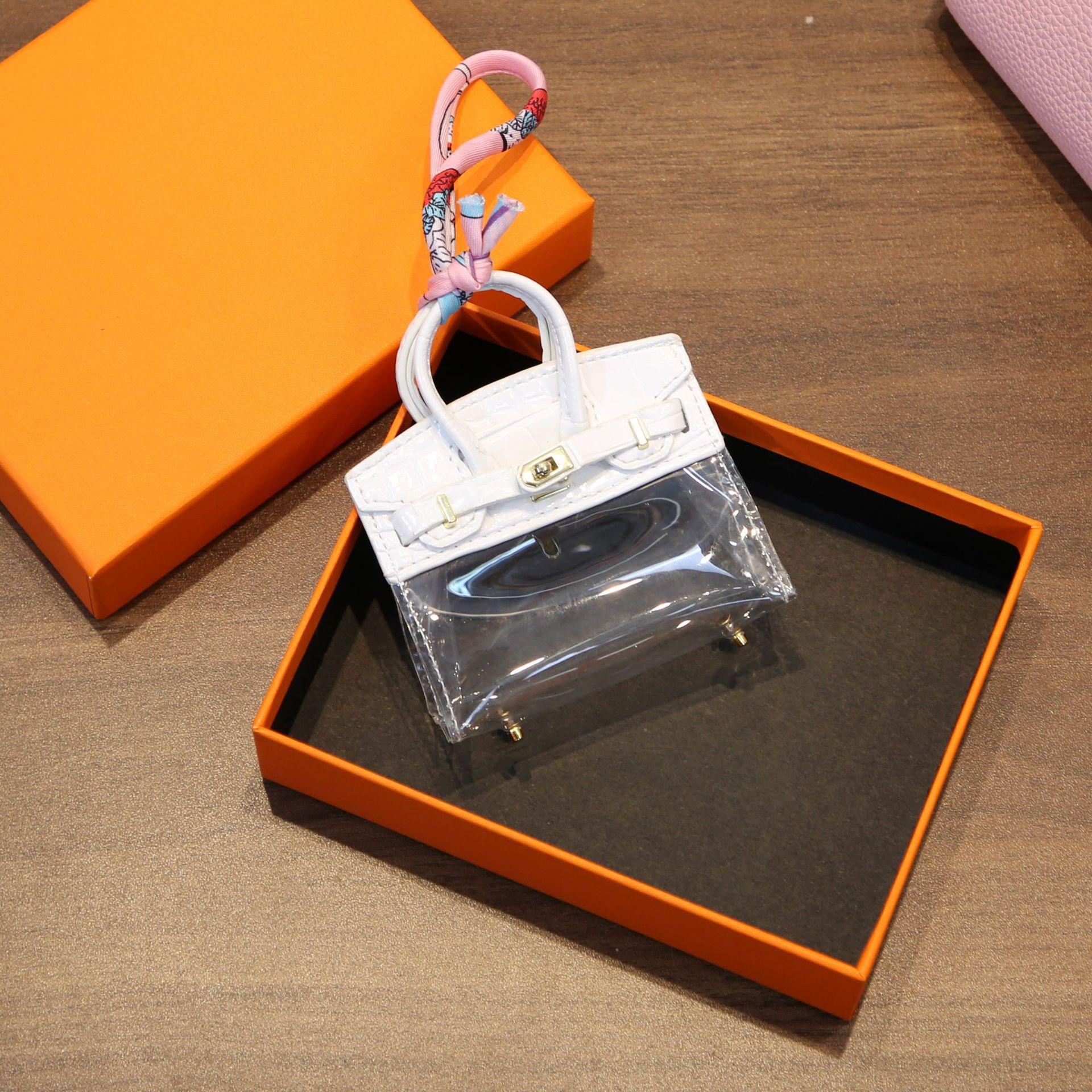 Internet Celebrity Keybag Transparent Platin Tasche Mini Anhänger Kopfhörer Lippenstift Autoschlüssel Zero Wallet Autozubehör für Frauen 8.5x3x10cm weiß