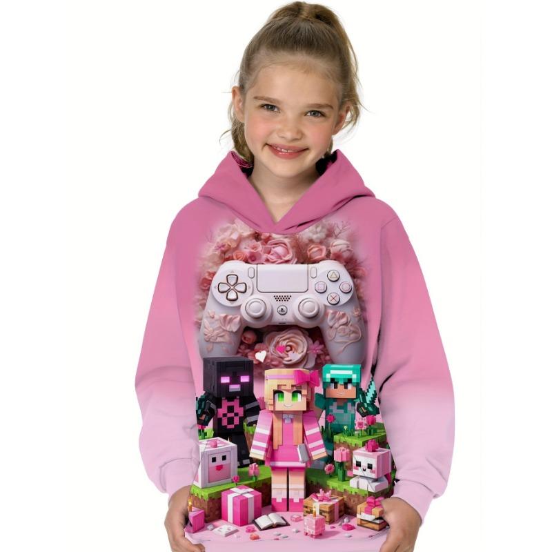 Kinderkleidung Mädchen Hoodies Langarm Mädchen Kleidung Pixel Spielmuster Druck Herbst Winter Mode Partykleidung Kinderkleidung 130