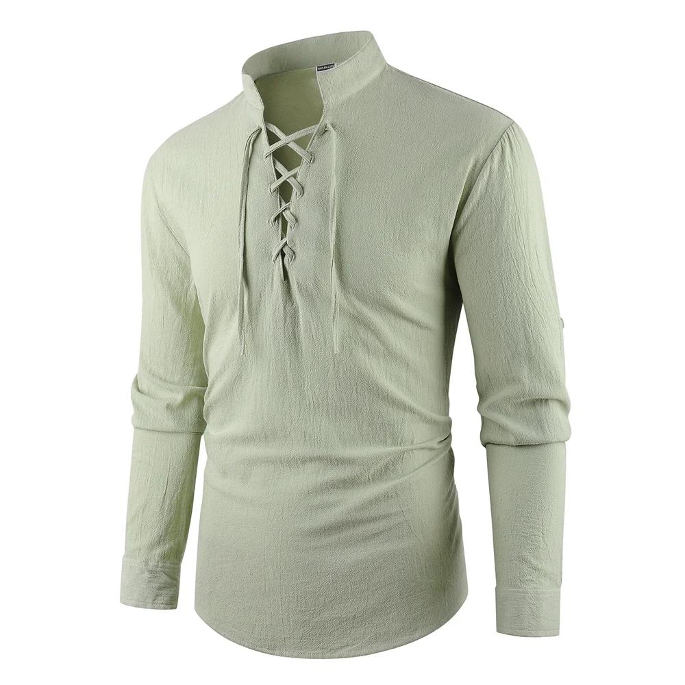 Herren Vintage V-Ausschnitt T-Shirt Baumwolle Leinen Pirat Mittelalter Wikinger Gothic Oberteile Hemden Langärmlig Cospaly Halloween Party Oberteil XXXL türkis