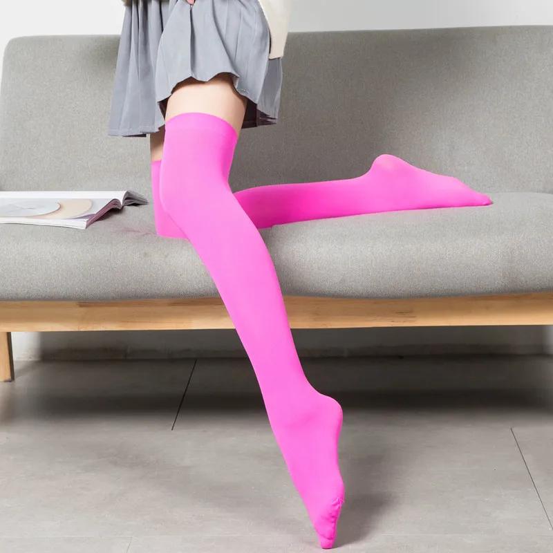 Sexy Schwarz Weiß Soild Farbe Lange Socken Frauen Über Knie Oberschenkel Hohe Über Die Knie Strümpfe Lolita Damen Mädchen Warme knie Socken 1Pair pink