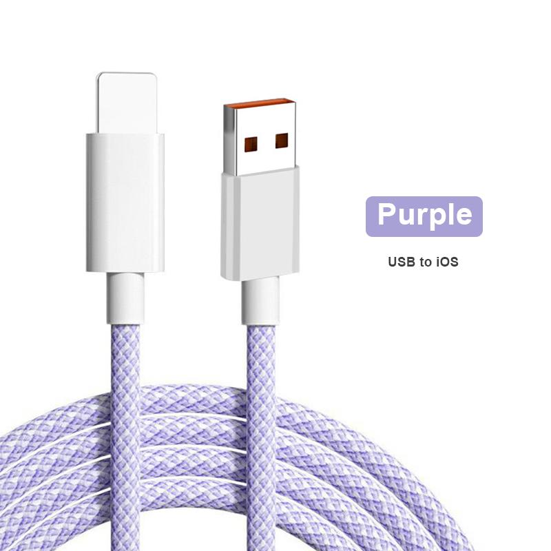 Weave Buntes 6A-Schnelllade-USB-C-Kabel für Samsung Huawei iPhone 11 X XS 12 Handy-Zubehör Typ-C-Kabel Ladegerät USB-Kabel iOS-2M violett