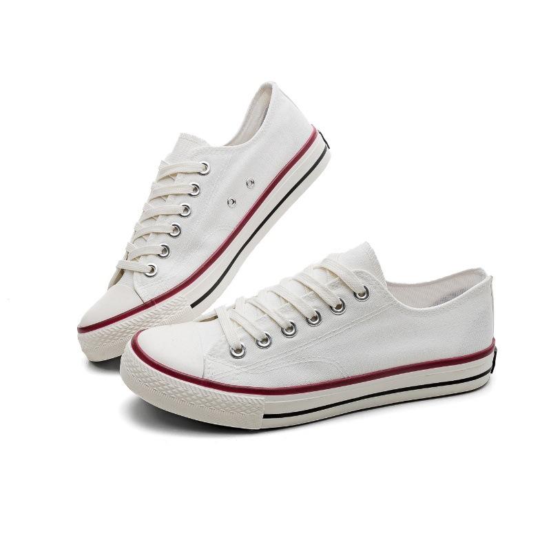 Ganz weiße Canvas-Schuhe Herren und Damen Frühling Paar Low-Top Flacher Absatz Vulkanisierte Schuhe Große Größe Schuhe 40