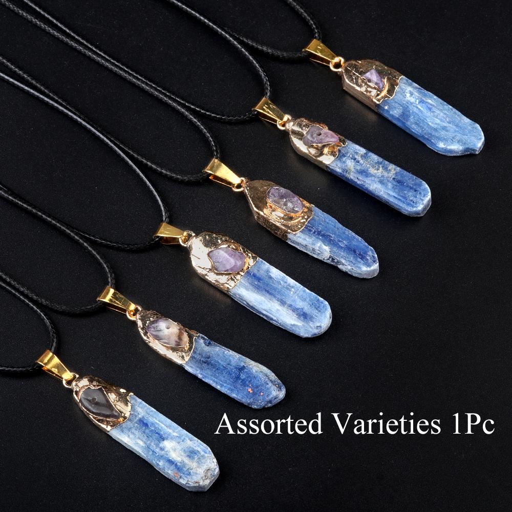1-teilige Retro-Halskette mit Naturstein-Anhänger, unregelmäßige blaue Kyanit-Anhänger mit Kettenhalsketten für Frauen und Männer, Schmuck für den täglichen Gebrauch, Weihnachtsgeschenke, 40 × 10 mm 1Pc/40x10mm blau