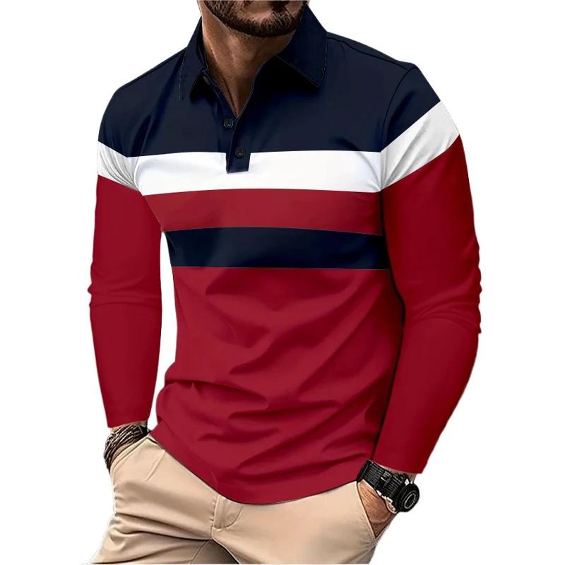 Neue Sweatwear Herren Langarm Revers Atmungsaktive Hemden für Herren Polo Homme Basic Großes Oberteil Spleiß Polo T-Shirt für Herren S rot