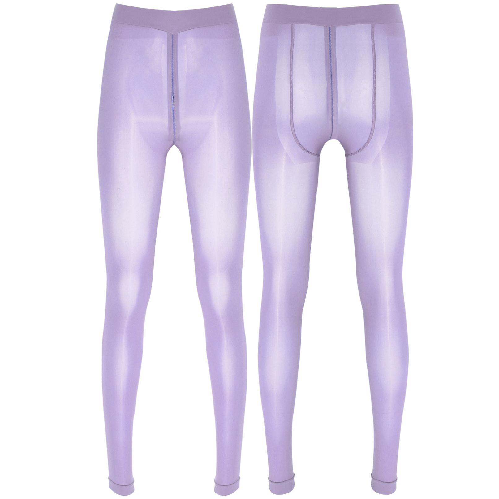 Transparente Damen-Strumpfhose mit Reißverschluss im Schritt, dehnbare, durchsichtige Strumpfhose, einfarbige Leggings XL licht lila