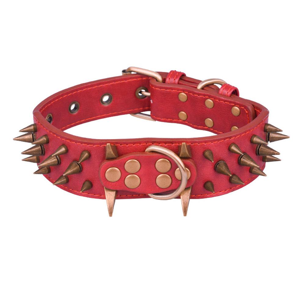 Starkes großes Hundehalsband Anti-Biss-Spikes Nieten Hundehalsband Leder Haustierhalsband Ideal für Deutscher Schäferhund Mastiff Rottweiler Bulldogge Hohe Qualität S 56x5.0cm rot