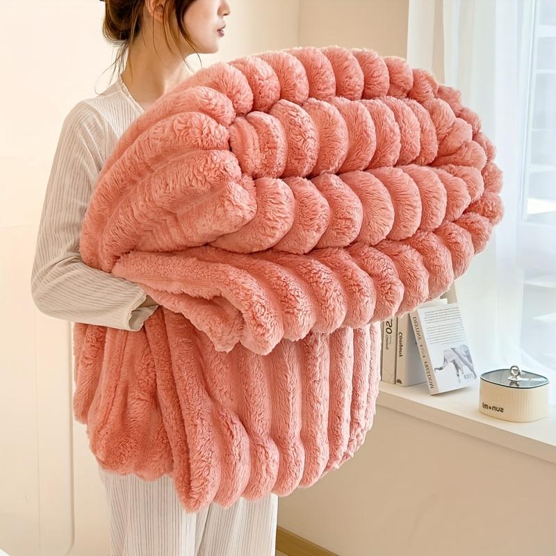 Decke Weich und Bequem Kunstkaninchenfell Wendbare Decke Thermofleece-Decke Nickerchen-Decke Klimaanlagen-Decke Büro Outdoor Camping 100*150cm rosa