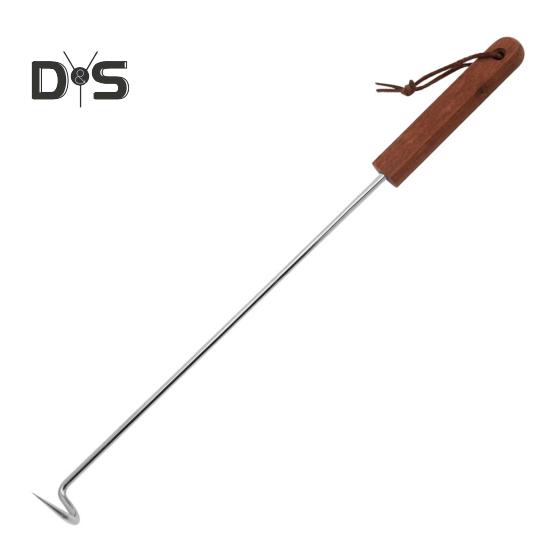 BBQ Steak Grillhaken Fleischwender Holzgriff Edelstahl Lebensmittelwender zum Grillen von Gemüse Tragbares Küchenwerkzeug L