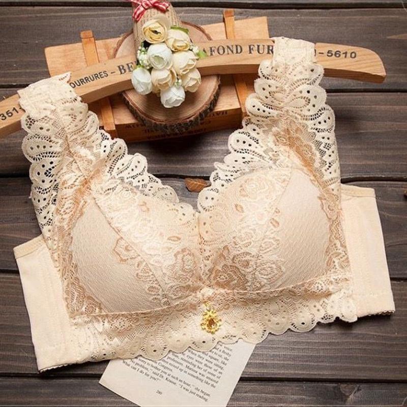 BH ohne Stahlring Tanktop-Typ Raffung zum Sammeln der Seitenbrust nach oben zur Unterstützung kleiner Brust dicke Schale dünn sexy Damenunterwäsche-Set BH 95C apricot