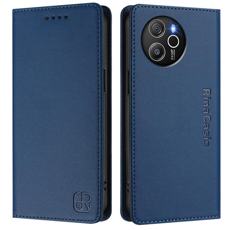 Luxuriöse Lederhülle für Blackview Wave 6C/Shark 8/Oscal Modern 8/A53/A52 Pro, RFID-blockierende Kartenfächer, magnetischer Ständer, stoßfeste Klapphülle Blackview Color 8 navy blau