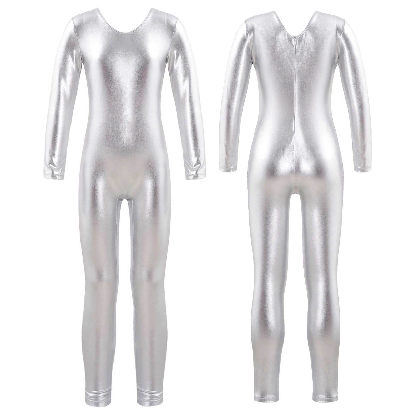 Kinder Mädchen Langarm Ballett Tanz Trikot Gymnastik Ganzanzug Shiny Metallic Ballerina Trikot Body 9-10 Years