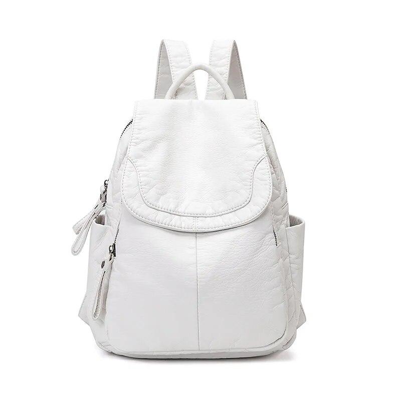 Damenrucksack, weiß gewaschenes Leder, Rucksack für Damen, kleine Schultaschen für Mädchen im Teenageralter, All-Match-Freizeit-Reisetasche weiß