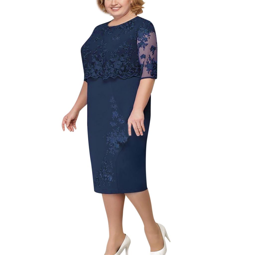 Damenmode, Spitze, elegantes Mutter-der-Braut-Kleid, knielang, Kleider in Übergröße XXXXXL dunkelblaue