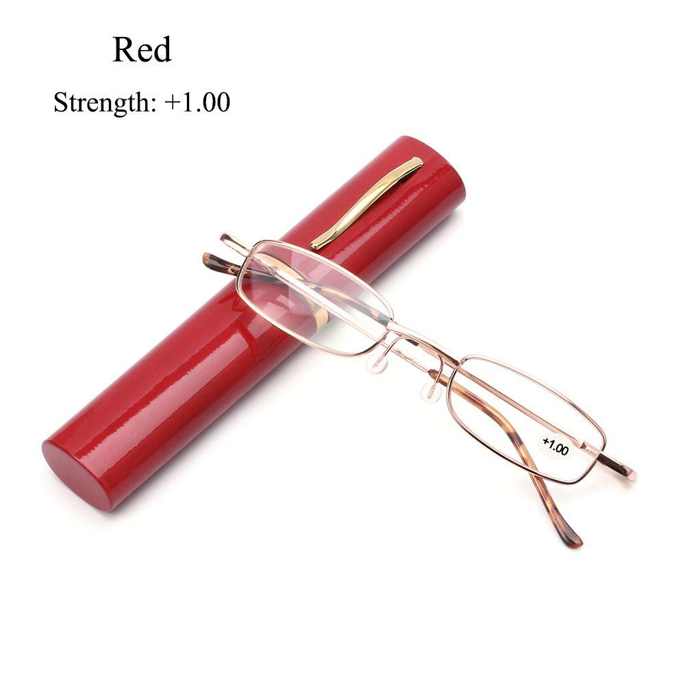 Metallgehäuse Federgelenk Brille Lesebrille Tragbar mit Stiftetui Lesebrille Strength 1.00 rot