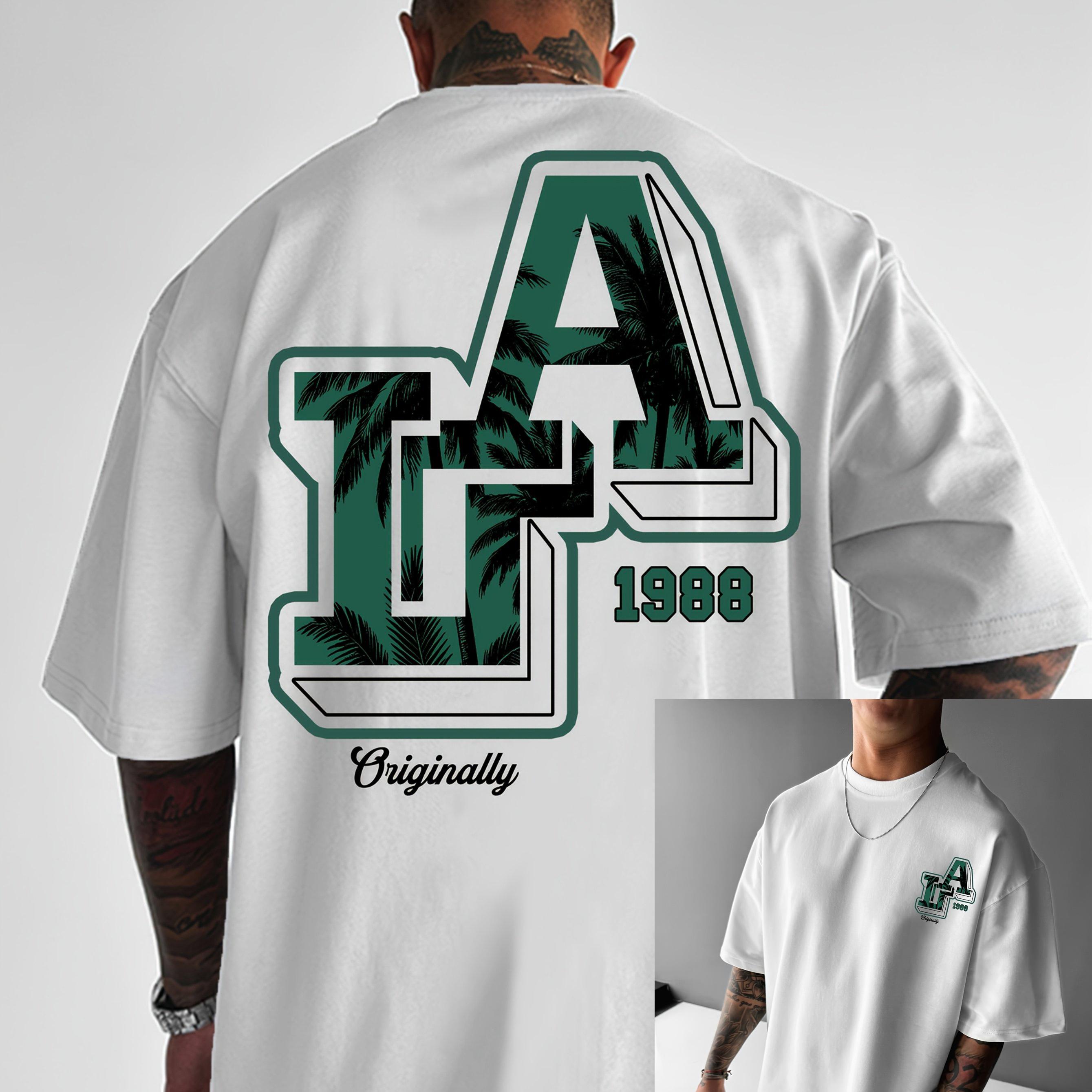 Sommer Herren 100% Baumwolle Mode Lässig Locker Kurzärmlig Los Angeles Schriftzug Print T-Shirt Trendig und Personalisiert 3XL gray