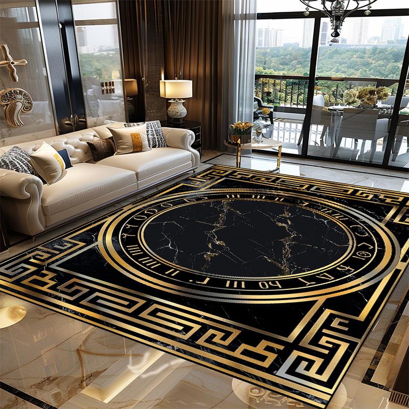 Schwarzer Luxus-Stil Wohnzimmerteppich Große Fläche Waschbare Teppiche für Schlafzimmer Rutschfest Dekoration Heimmatten für Salon Leicht zu reinigen 100*200cm