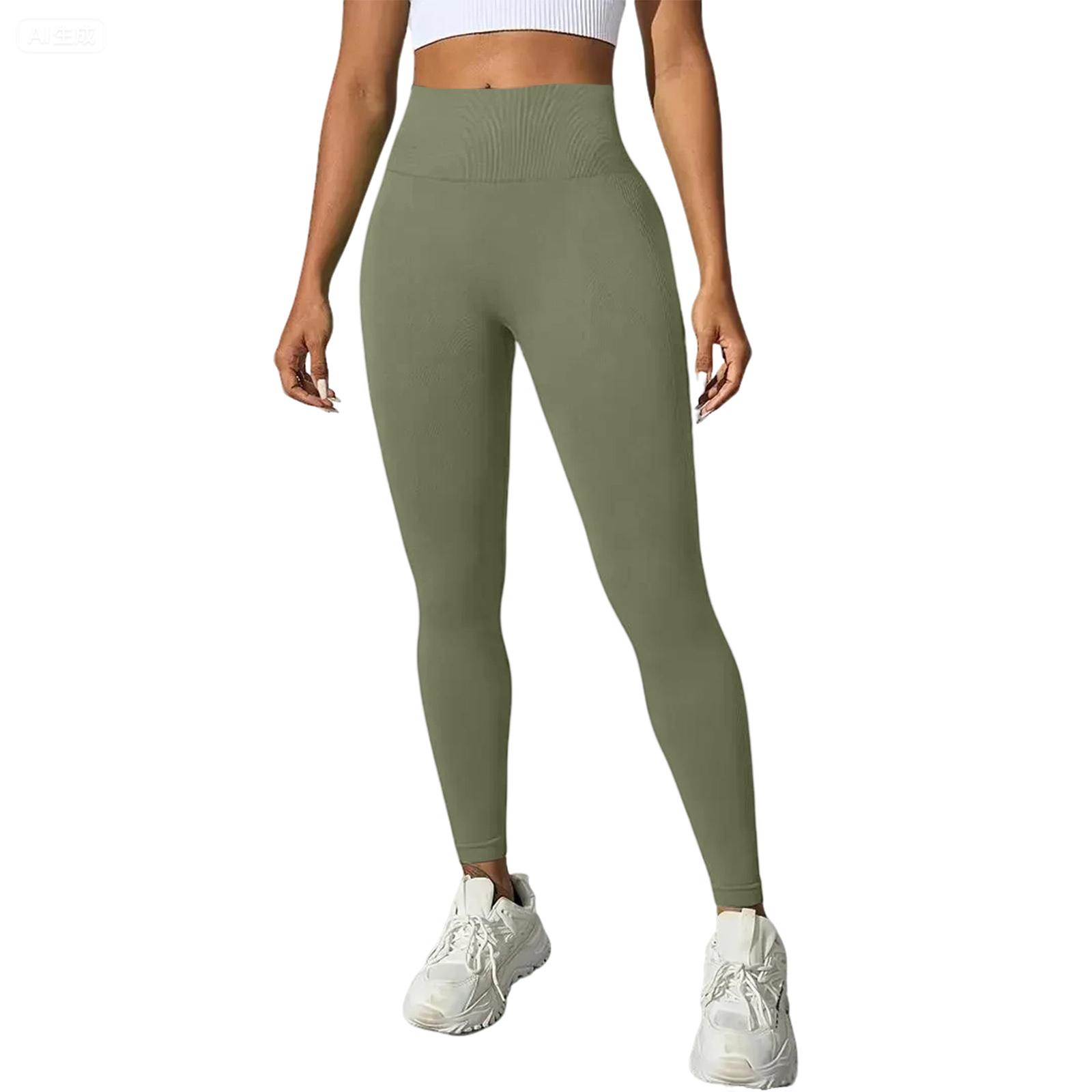 Damen einfarbige nahtlose Yogahose, High Waist Pfirsich-Hüft-Sporthose, Hochelastische Yogakleidung, Fitnesshose L
