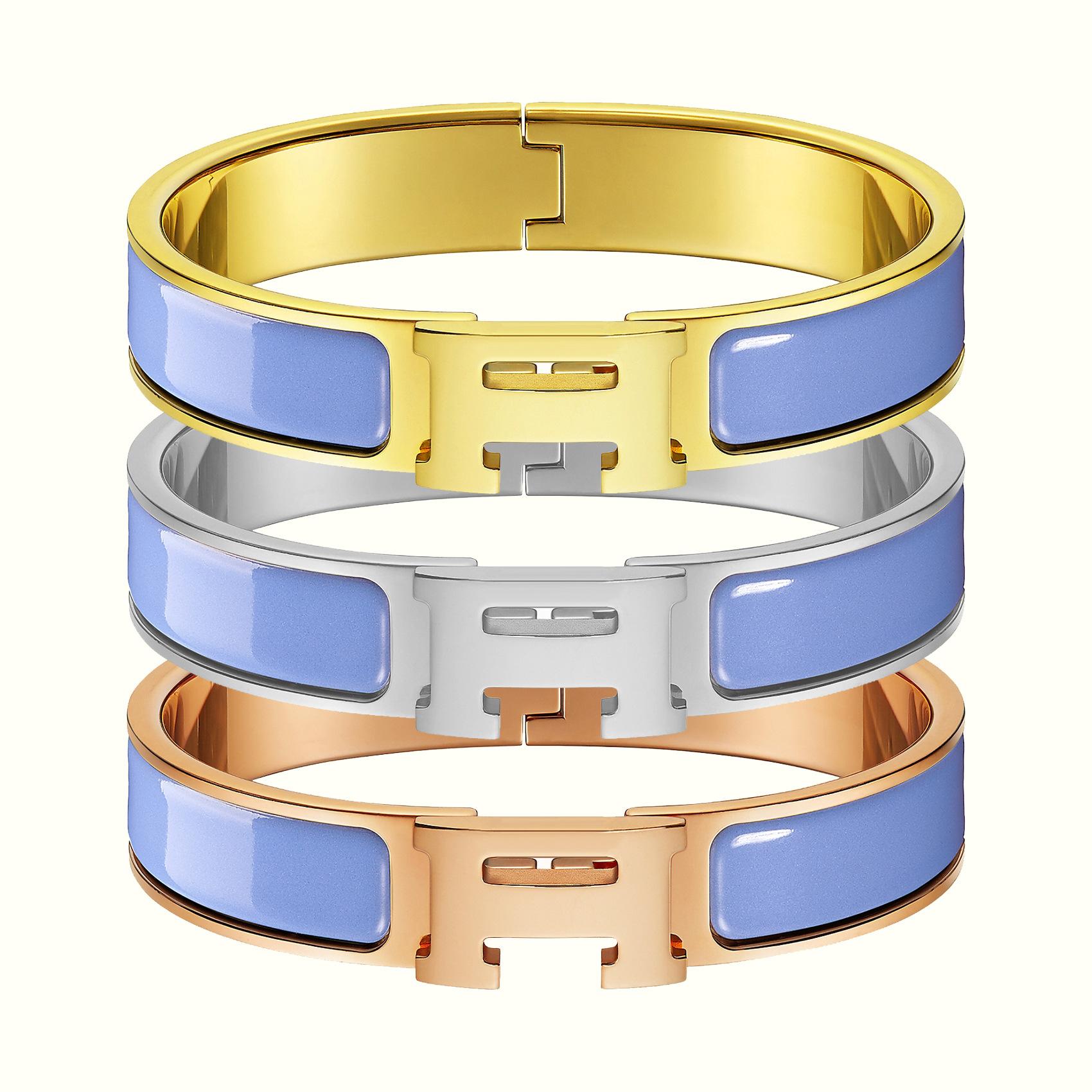 Klassisches H-Buchstaben-Armband, Emaille-Armband in verschiedenen Farben, 18k-Armband 2025 Inner diameter 19CM gold gray