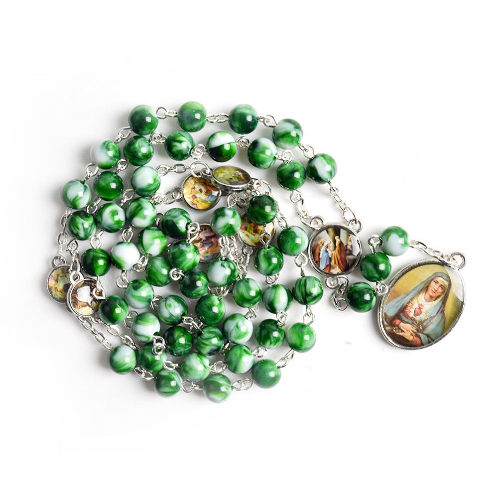 Rosenkranz mit den sieben Schmerzen Mariens, Acrylperlen, katholischer Schmuck, Halskette für Damen und Herren grün