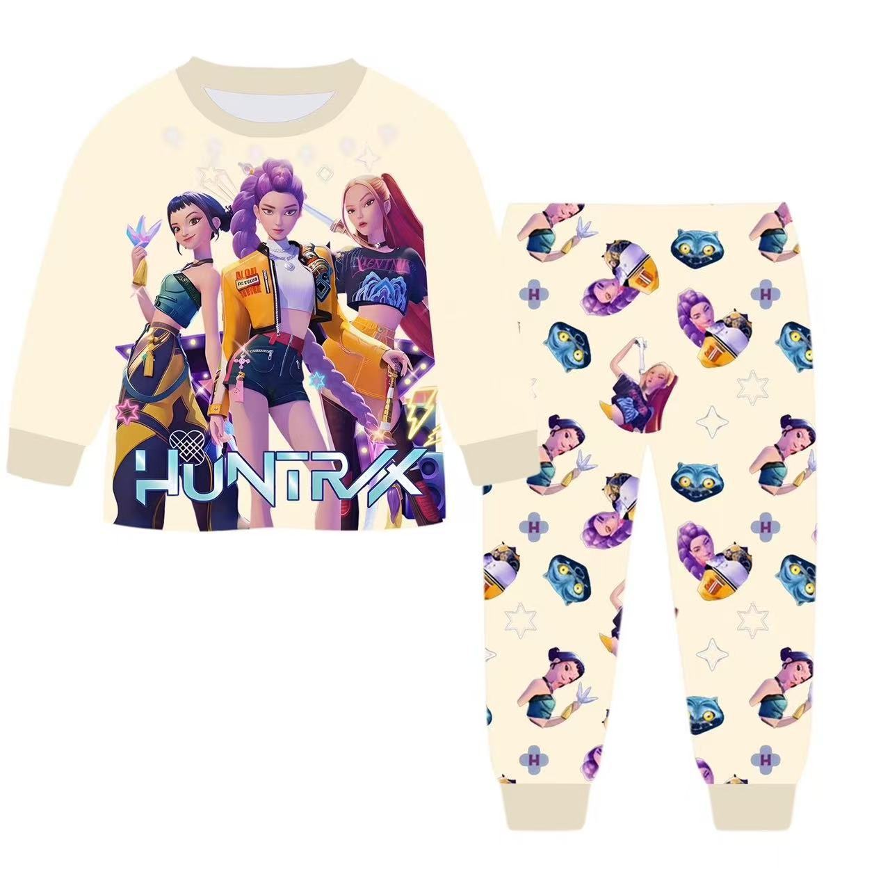 Anime Kpop Dämonenjäger Zoey Kostüm Herbst Pyjamas für Kinderbekleidung 3-14 Jahre Kinder Huntrix Rumi Mädchen T-Shirt Hosen Sets 100cm( 1-2Years) weiß