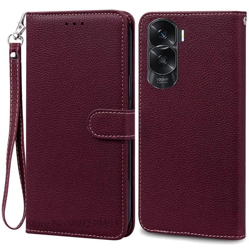 16 Farben Honor 90 Lite Hülle für Honor 90 Lite 5G Hülle Leder Brieftasche Flip Case für Huawei Honor 90 Lite 5G Schutzhülle Kartensteckplatz Halter Abdeckung dunkelrote