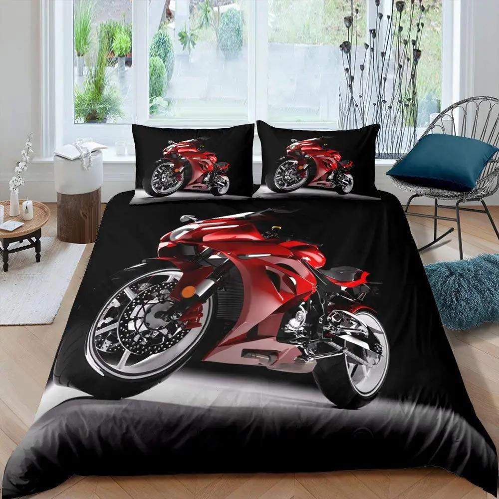 3D Motorrad Bettwäscheset Queen Bettwäsche Bettbezugset Bettwäscheset Bettdecke Queen Schlafzimmer Bettdecke Set Bettset 140x210cm 2pcs blau