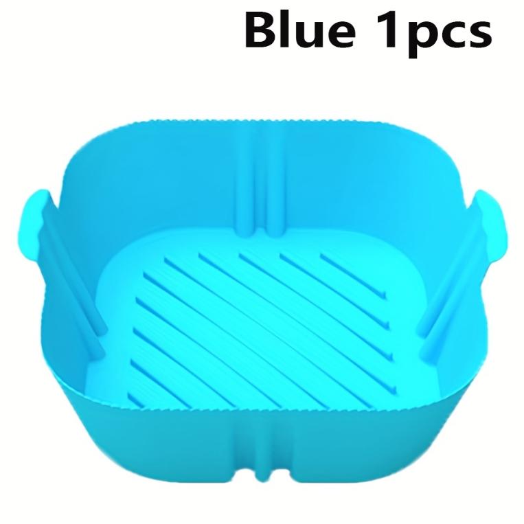 Silikon-Luftfritteuse, Ofen-Backblech, wiederverwendbar, Airfryer-Silikonkorb, Pizza, gebratenes Huhn, Airfryer-Pfanneneinlage blau