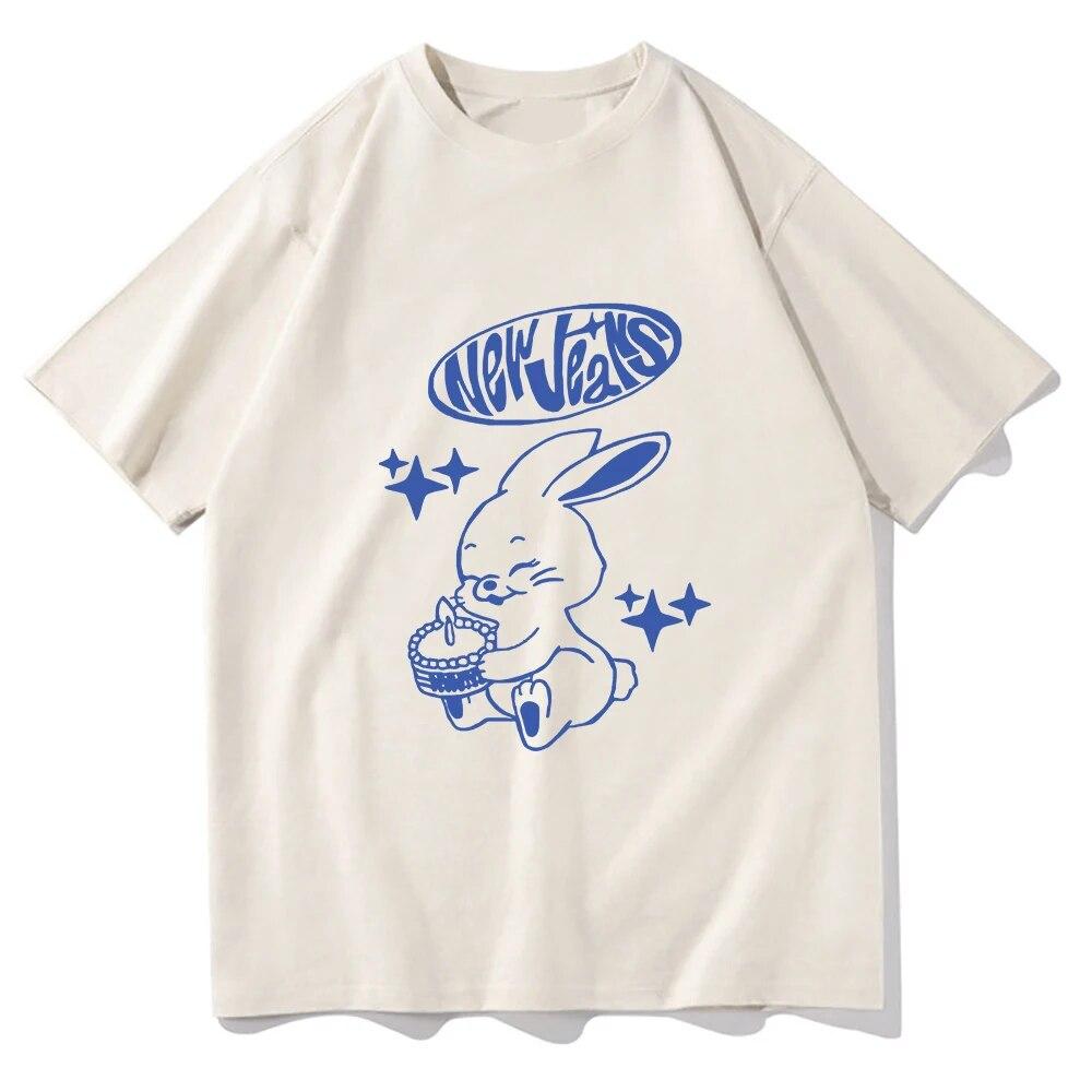 2023 NewJeans Hasen T Shirt Unisex Harajuku Grafik Lustige Kawaii T-shirt Unisex Hohe Qualität Täglich Casual Baumwolle Tees Shirts Korea L white