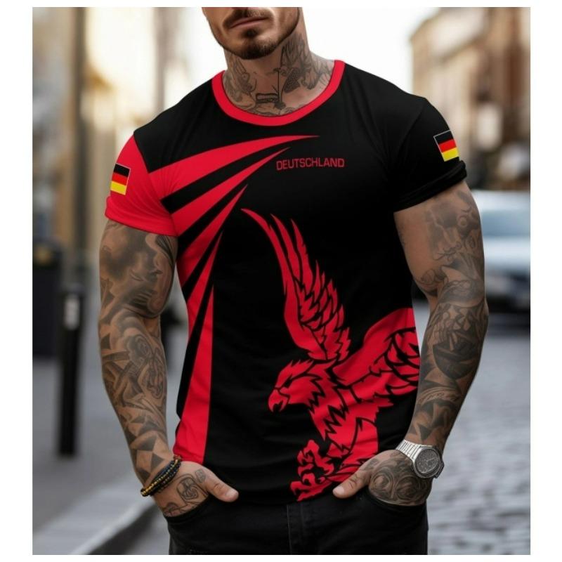 3D-gedrucktes T-Shirt für Herren mit Deutschlandflaggen-Muster, Sommer-Tops mit O-Ausschnitt, Unisex-T-Shirts mit kurzen Ärmeln, Kinderbekleidung XXL black