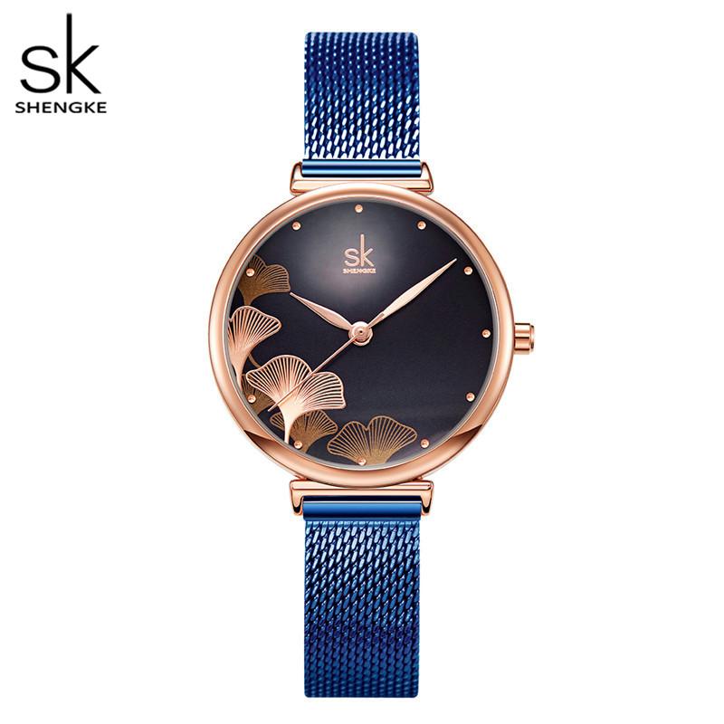 Shengke Heiße Verkäufe Qualität frauen Uhren Original Elegante Frauen Quarz Armbanduhren Geschenke für Frau blau
