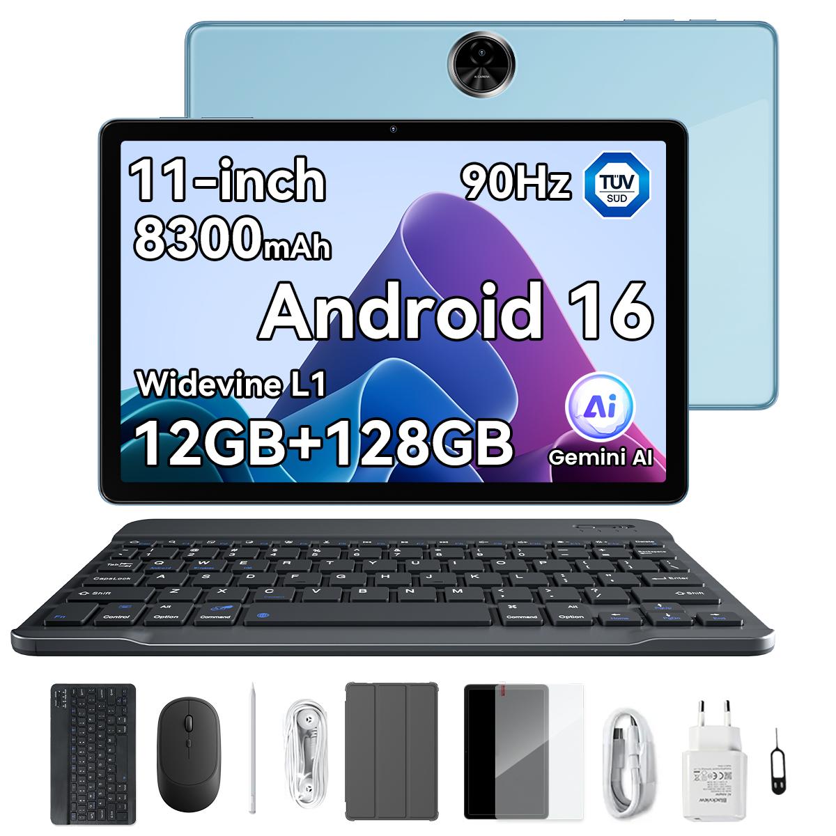Blackview ZENO 5 Tablet 11 Zoll 90Hz 32GB+128GB 8300mAh Android 16 TÜV SÜD Widevine L1 PC-Gaming-Tablet 4G LTE 12+128 blau