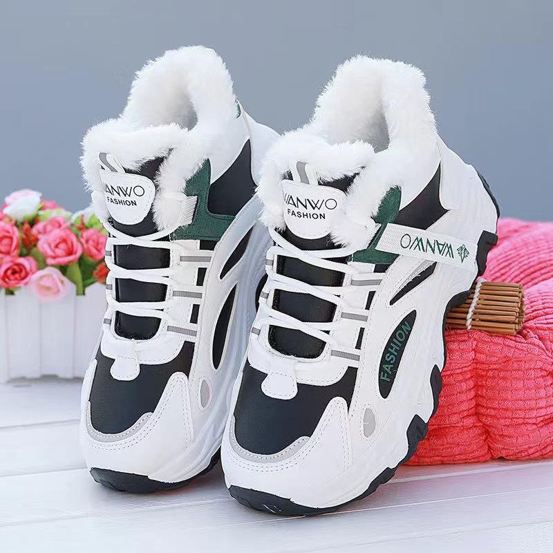 Herbst Winter High Top Sportschuhe Schwarz Vielseitig Leder High Top Sportschuhe Weiße Schuhe Stil Plus Samt Dick Warm Baumwollschuhe 40 schwarz