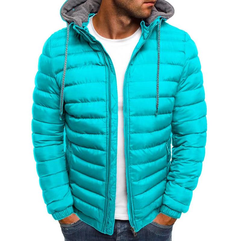 Herbst Winter Herren Casual Parkas Feste Kapuze Mantel Jacke Lässige warme Kleidung Männer Mantel Streetwear Puffer Jacke XL see-blaue