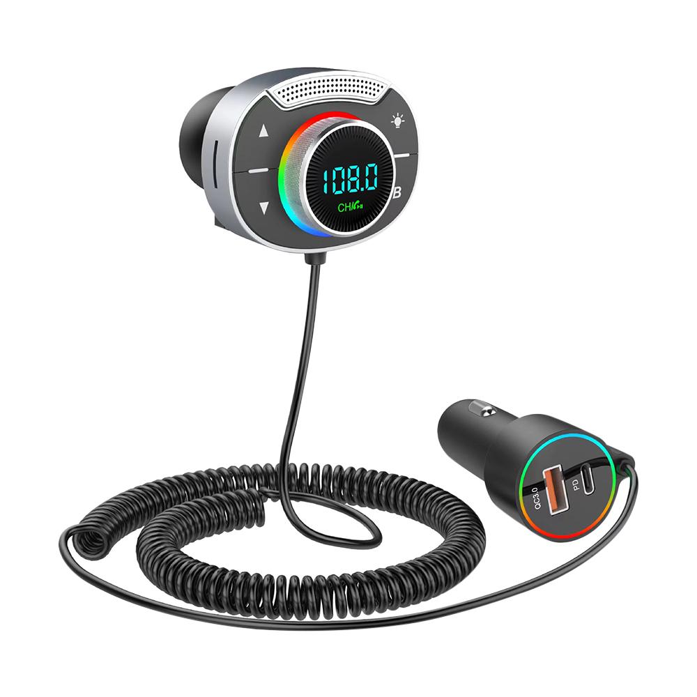 T86 Auto Bluetooth FM Transmitter MP3-Player Spannungserkennung Zhitong QC3.0 PD30W Schnelllader Freisprechanrufe Autozubehör Without TF Card silber