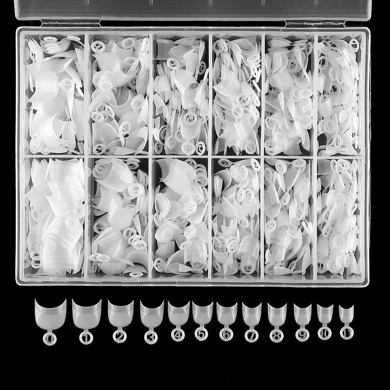 576 Stück im Karton, French-Nagel-Tipps aus Acryl, natürlich/weiß, kurze künstliche Nägel, Halbmondform, halbe Abdeckung, zum Aufdrücken, künstliche Nageldekoration, MYY 576pcs White French