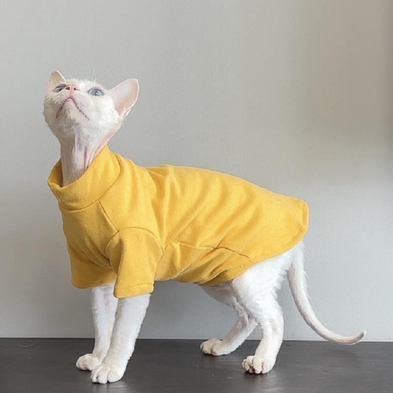 Sphynx-Katzenkleidung, dicke Winter-Haustierkleidung für kleine Hunde, Katzen, Pullover-Shirt, weicher, warmer Schlafanzug für haarlose Katzen, Dackel-Kleidung 2XL gelb